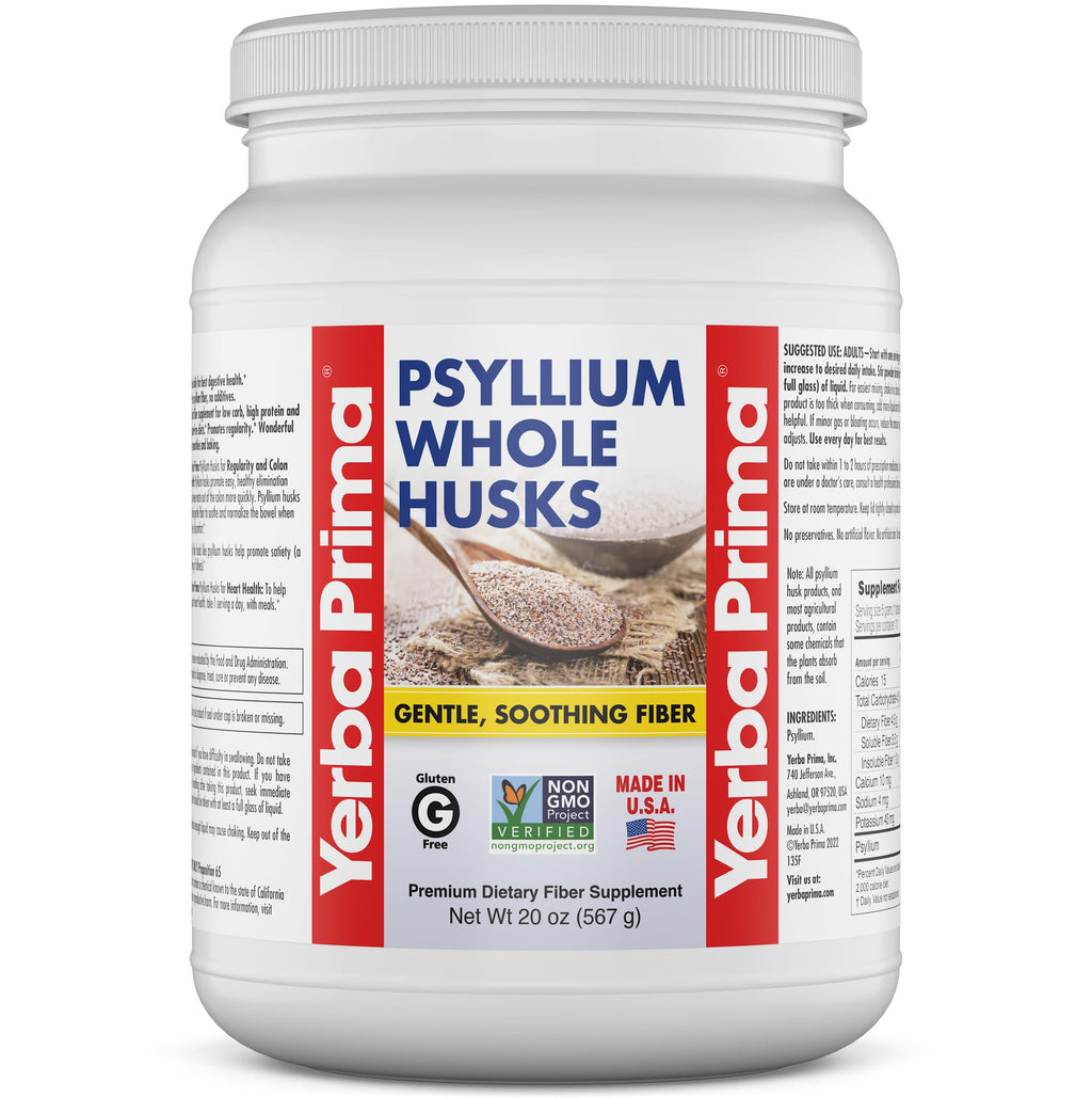 Yerba Prima Psyllium Whole Husks Fiber Supplement for Gut Health - Gluten Free Non-GMO Vegan