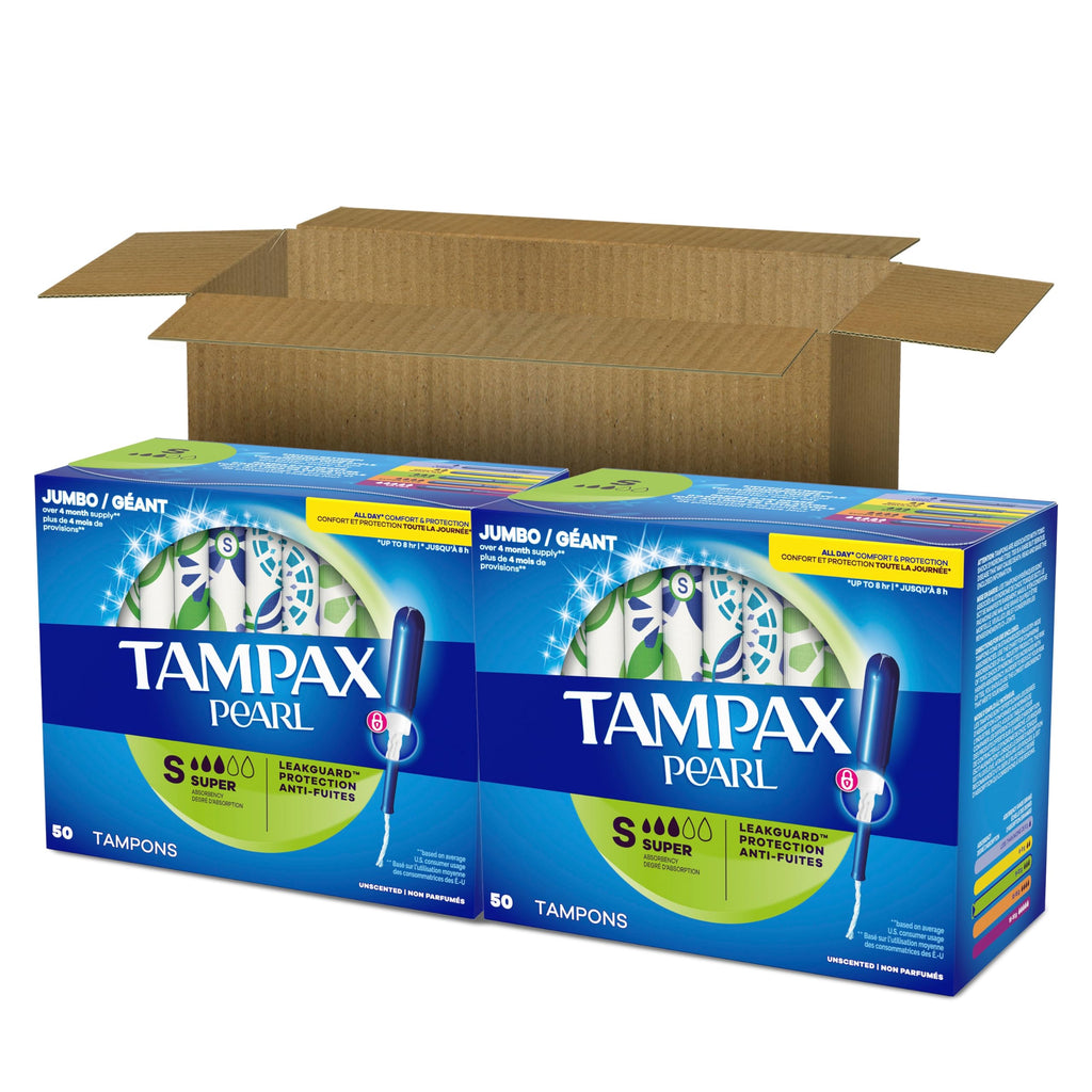 Tampax Pearl Tampons for Women, with LeakGuard Braid, Super Absorbency, Unscented

