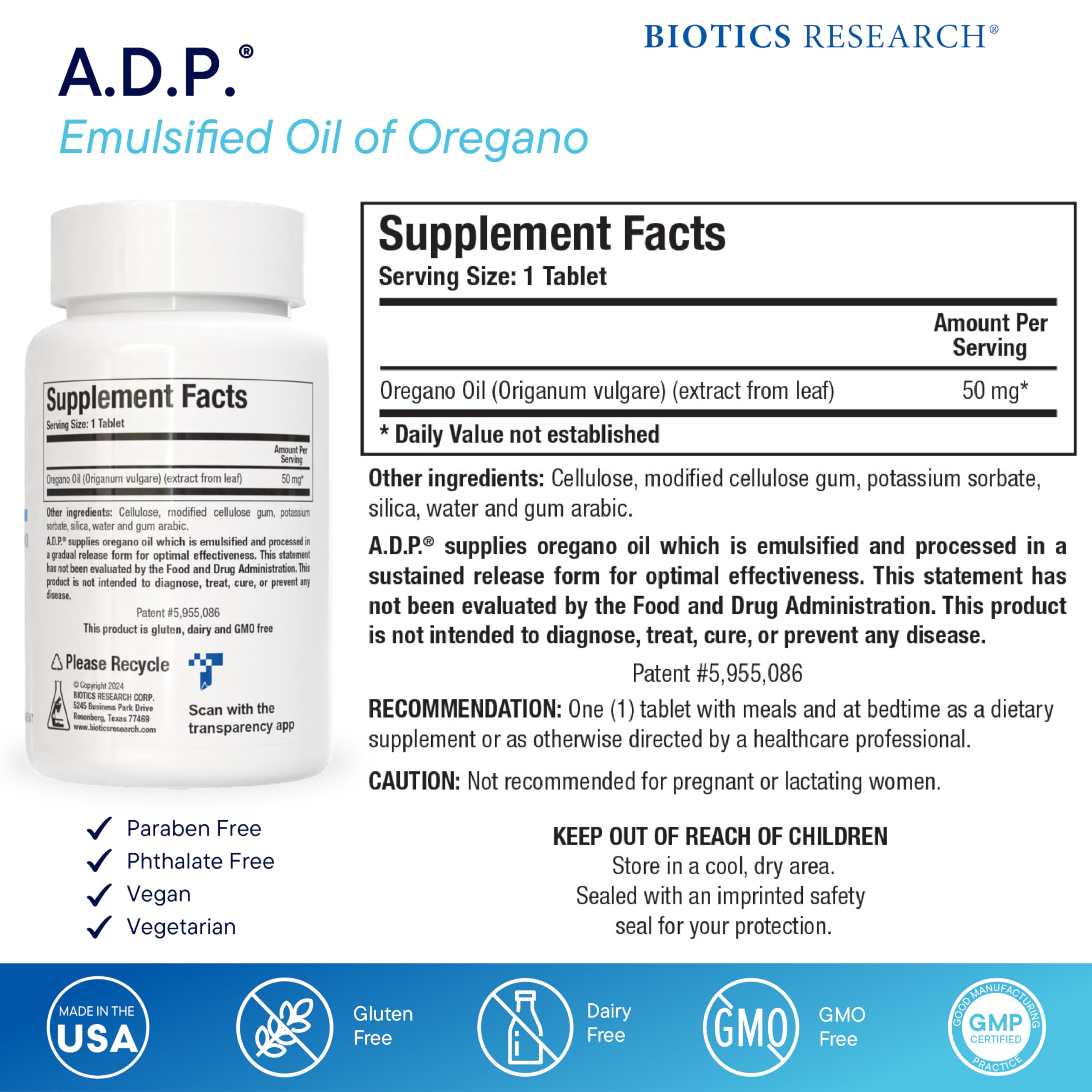 Oil of Oregano A.D.P. by Biotics Research - GI Health


