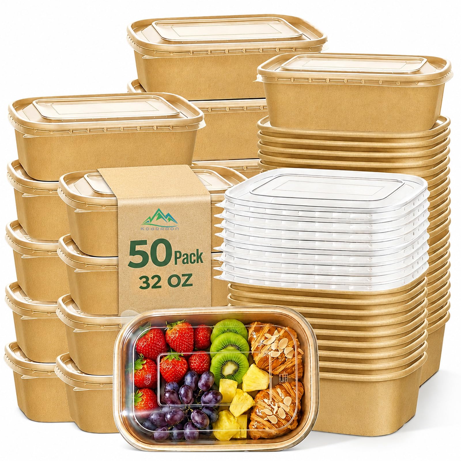 Kaderron Paper Bowls with Lids – Heavy Duty, Microwave Safe


