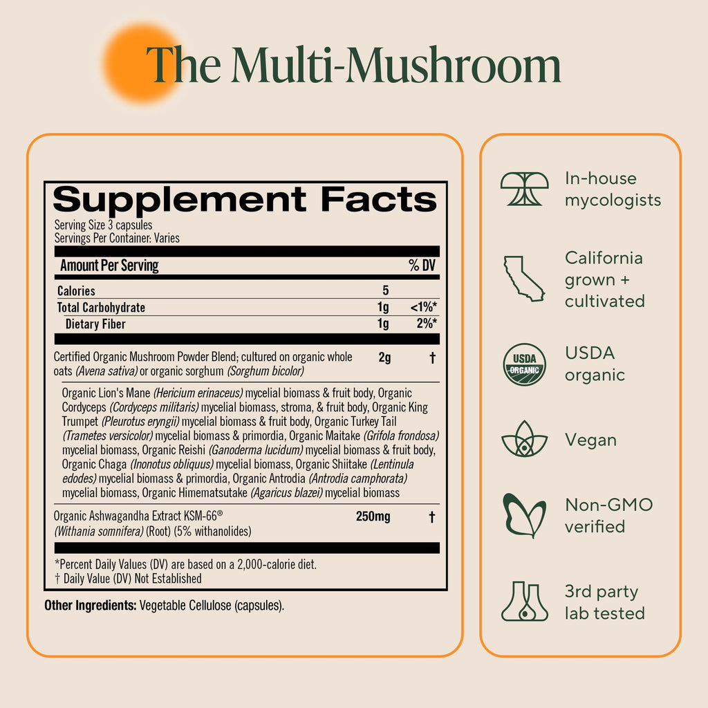 Mushroom Capsules by Om - Master Blend Organic Ashwagandha

