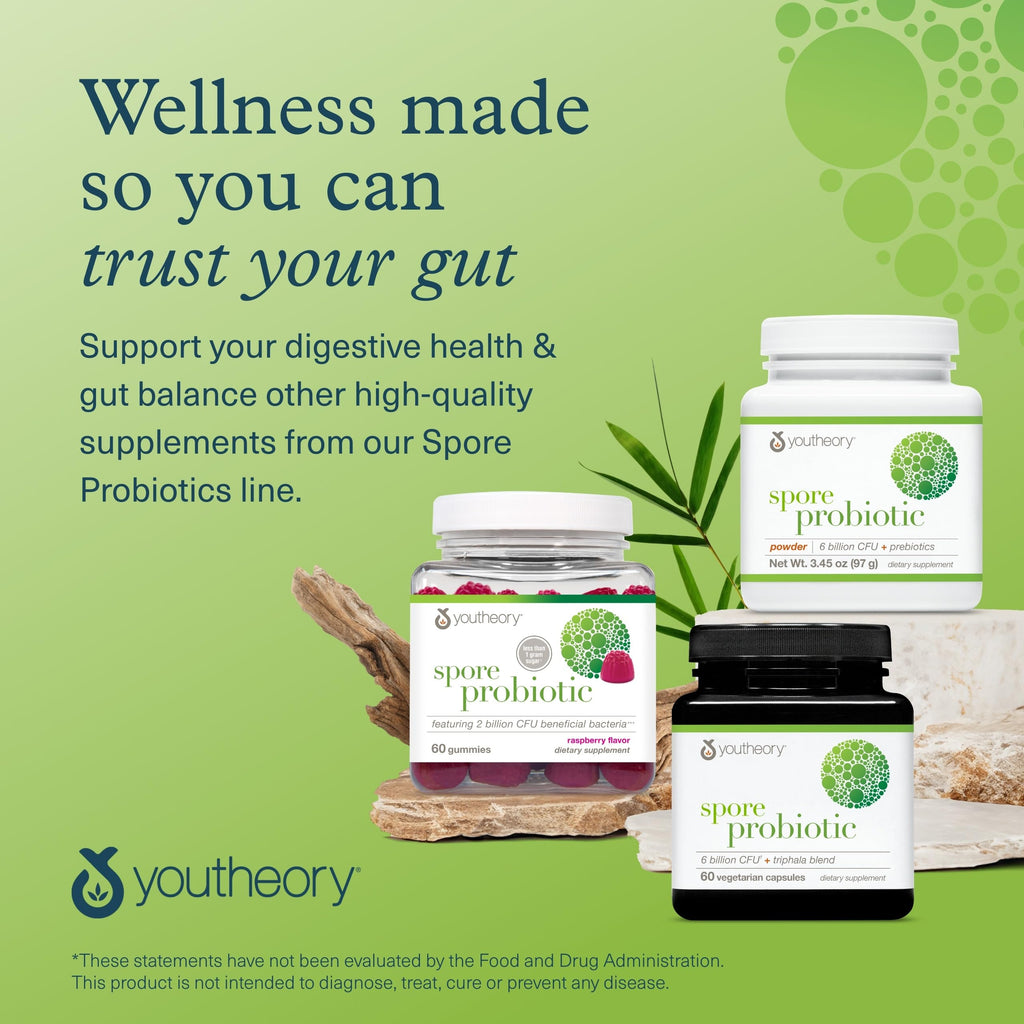 Youtheory Spore Probiotic for Gut Health with Prebiotics

