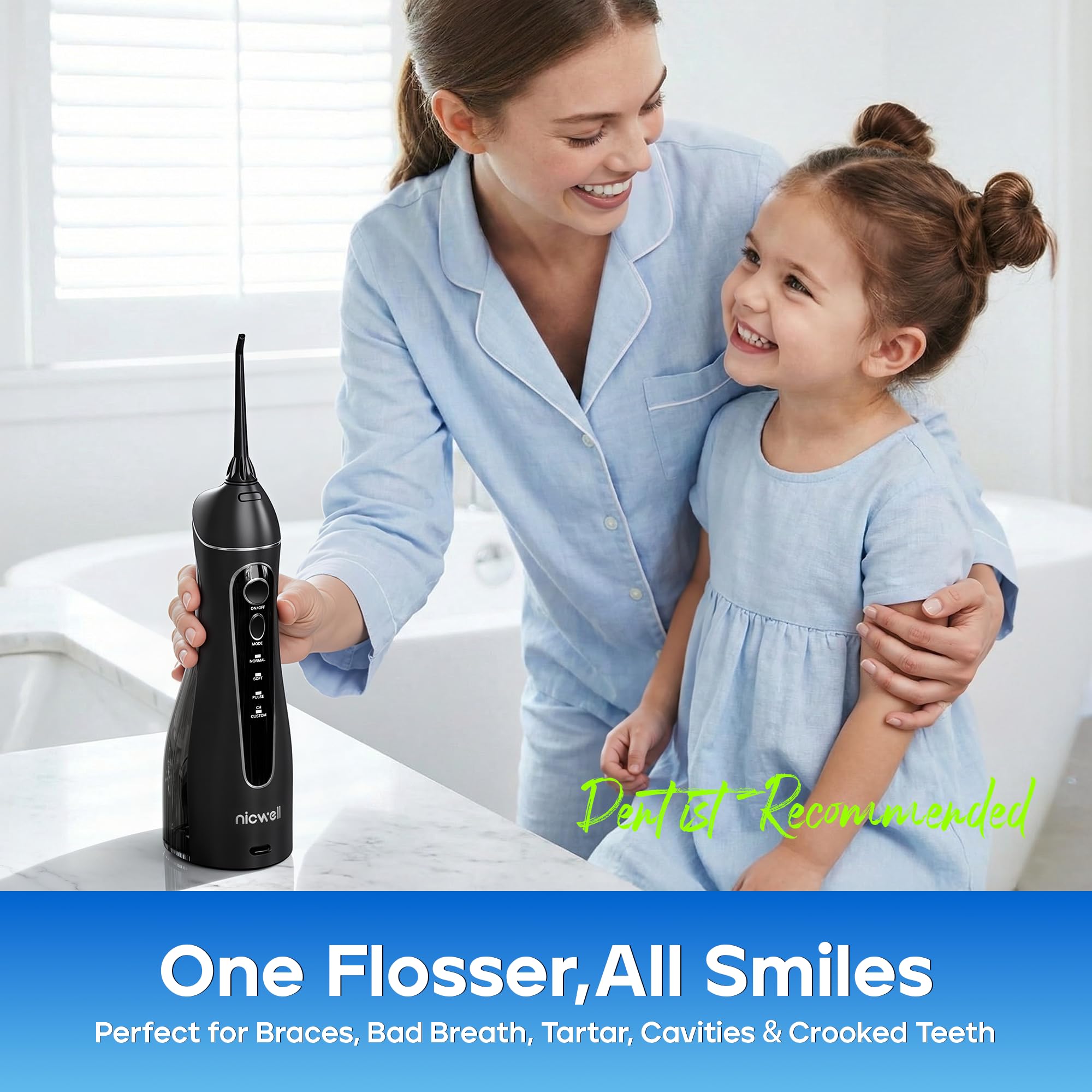 Nicwell Water Dental Flosser - 4 Modes, 11 Pressure Settings

