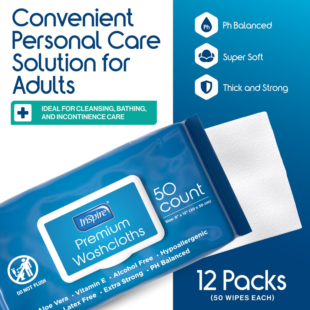 Inspire Adult Wet Wipes - Hypoallergenic 8x12 in


