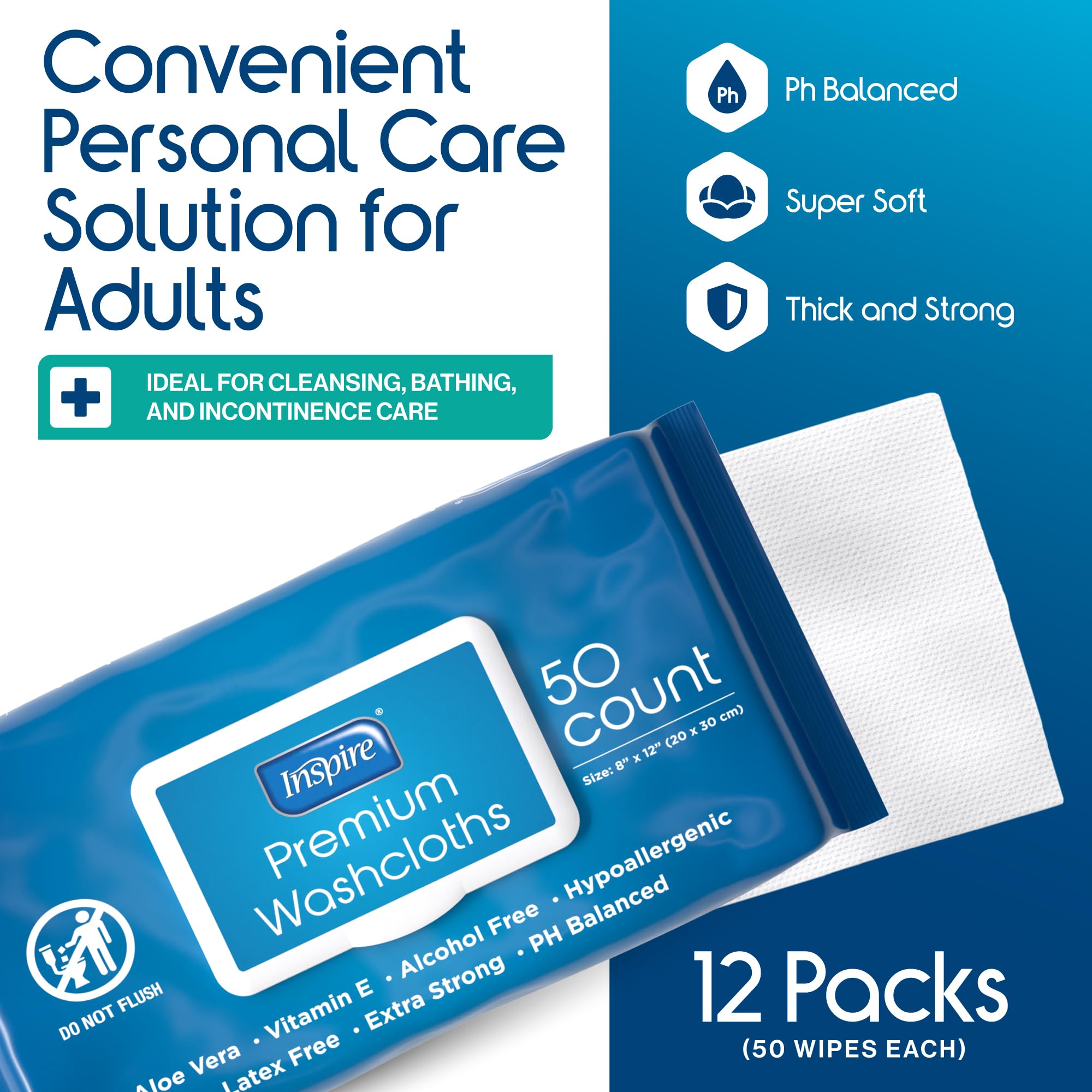 Inspire Adult Wet Wipes - Hypoallergenic 8x12 in


