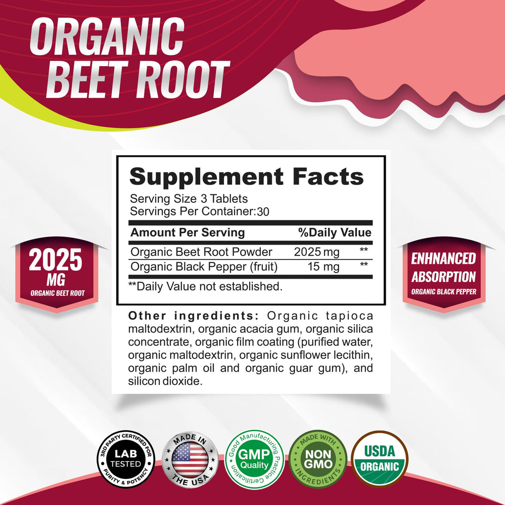 Toplux Organic Beet Root Tablets for Nitric Oxide Support

