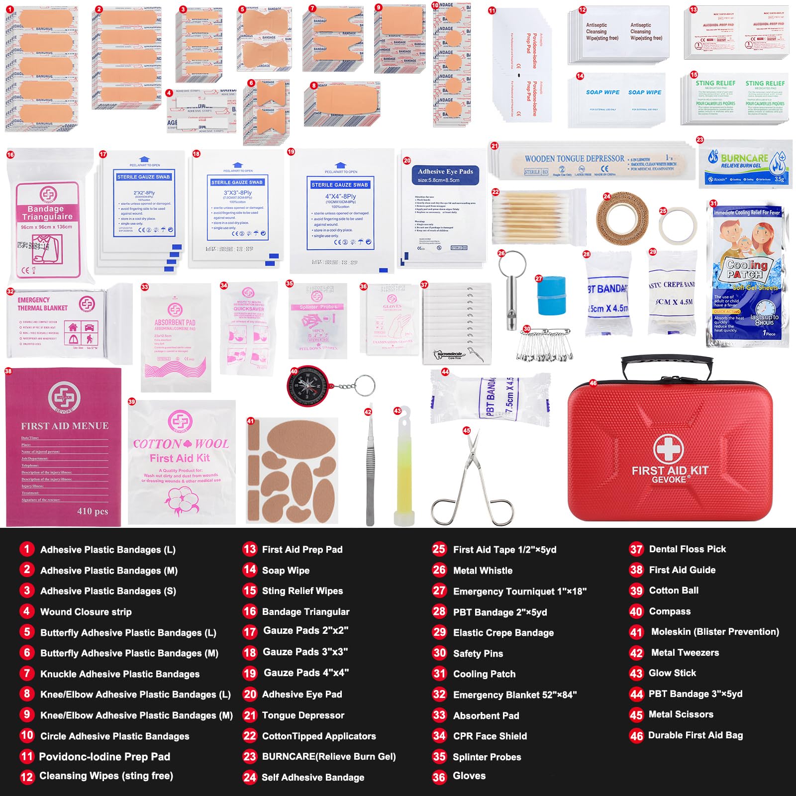 Gevoke 410-Piece Waterproof First Aid Kit | Home & Travel

