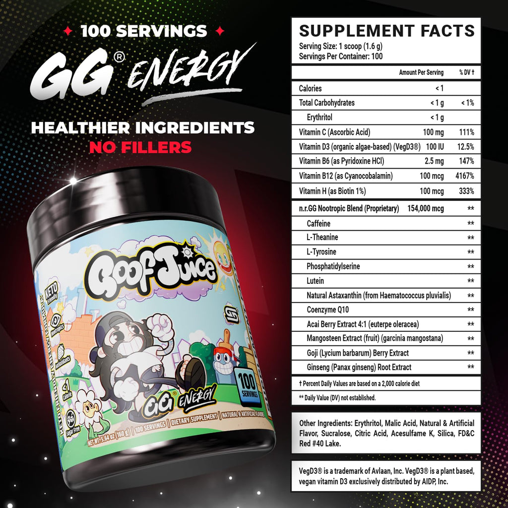 Gamer Supps GG Energy Goof Juice Powder Drink Nootropic Blend

