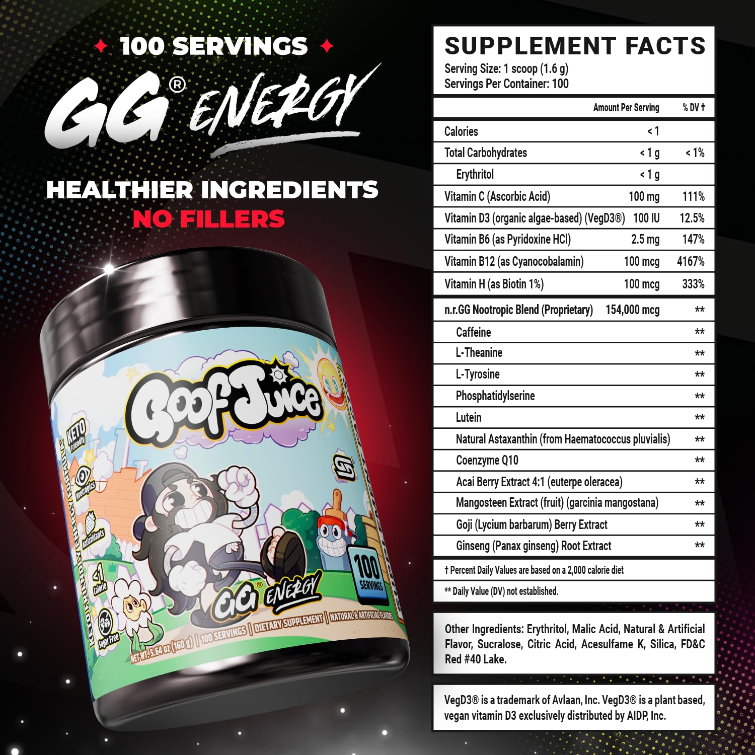 Gamer Supps GG Energy Goof Juice Powder Drink Nootropic Blend

