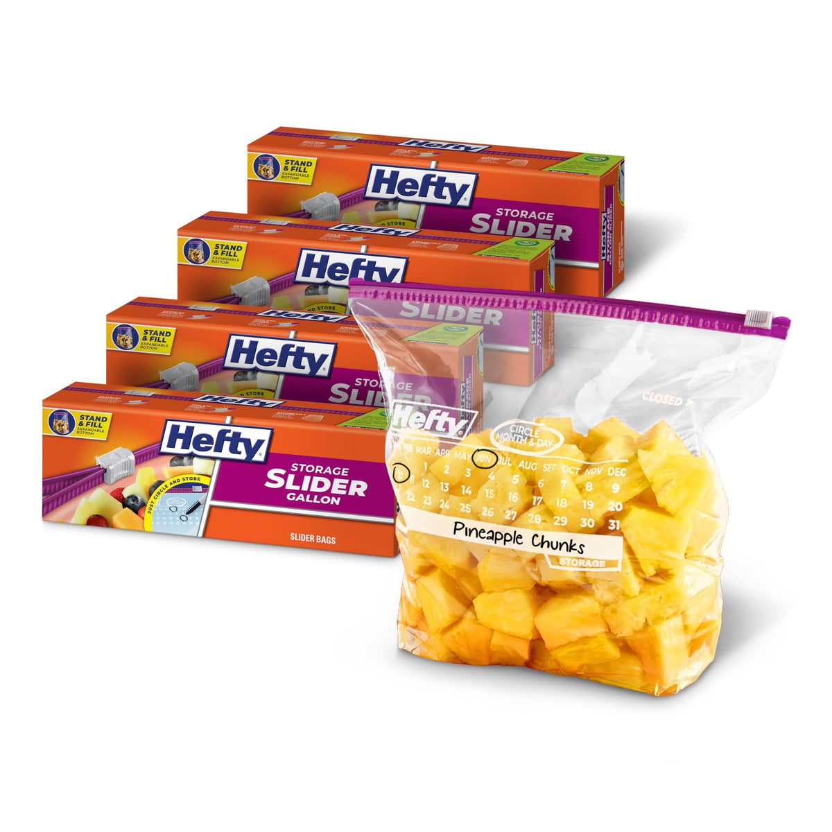 Hefty Calendar Slider Bags with Date Labels for Food Storage