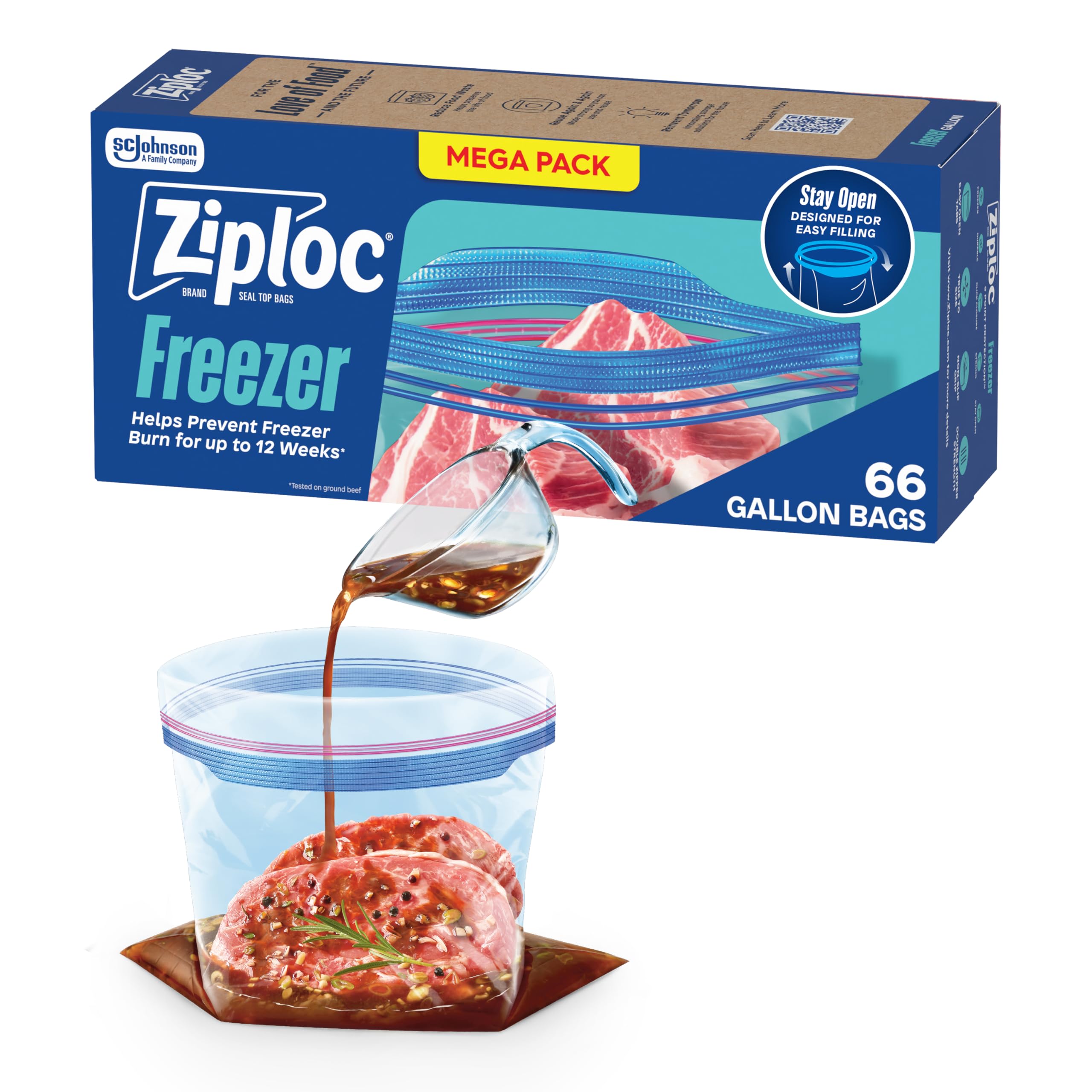 Ziploc Freezer Bags Gallon with Stand-Up Bottom and 9 Point Protection