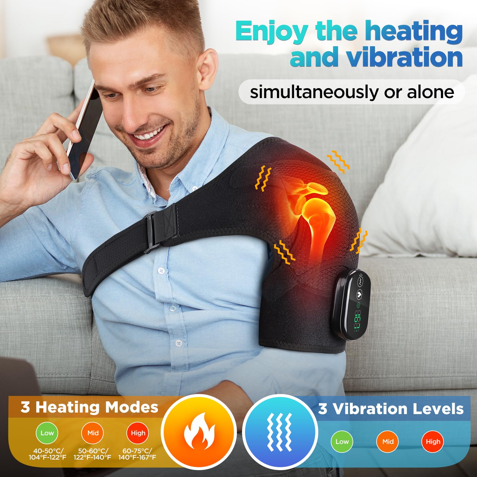 Cordless Shoulder Heating Pad & Massager | Heat & Vibration


