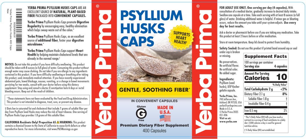 Yerba Prima Psyllium Husk Capsules - Natural Fiber

