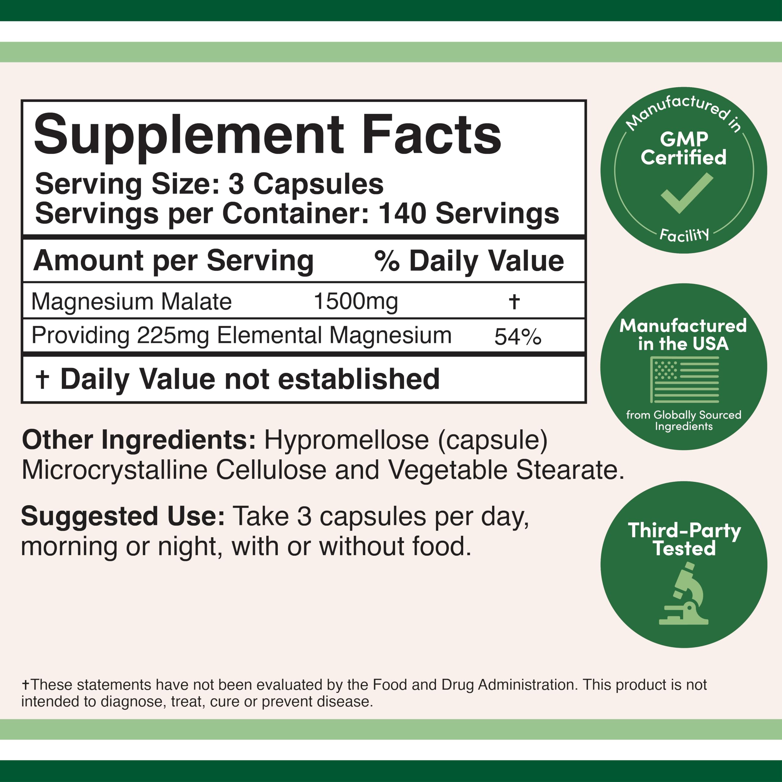 Double Wood Supplements Magnesium Malate Capsules - 1500 mg

