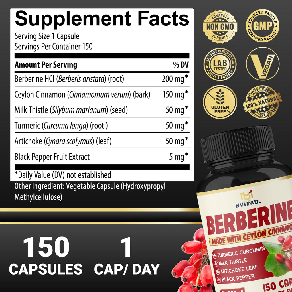 BMVINVOL Berberine Capsules with Cinnamon Turmeric

