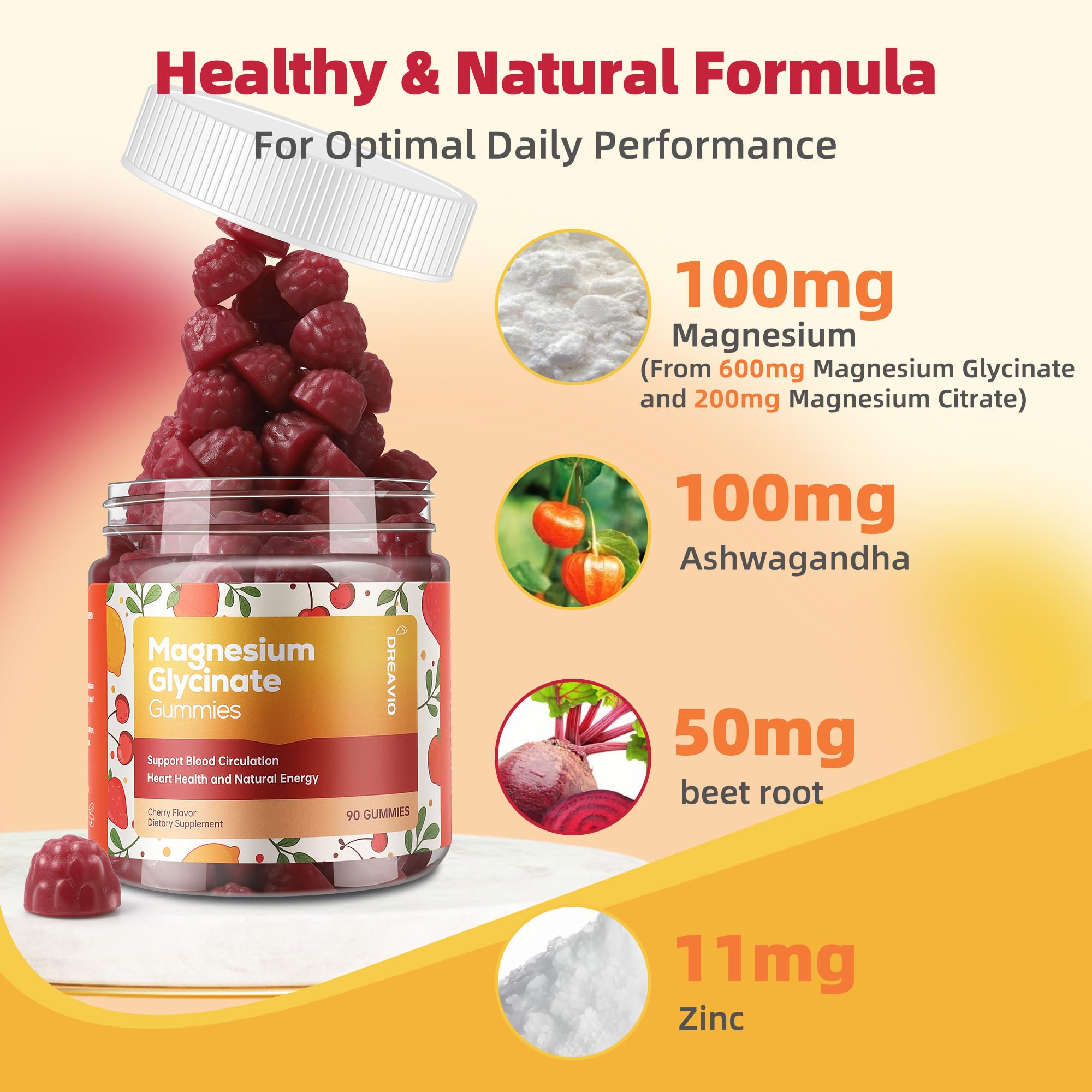 DREAVIO Magnesium Glycinate Gummies with Ashwagandha - Sugar Free

