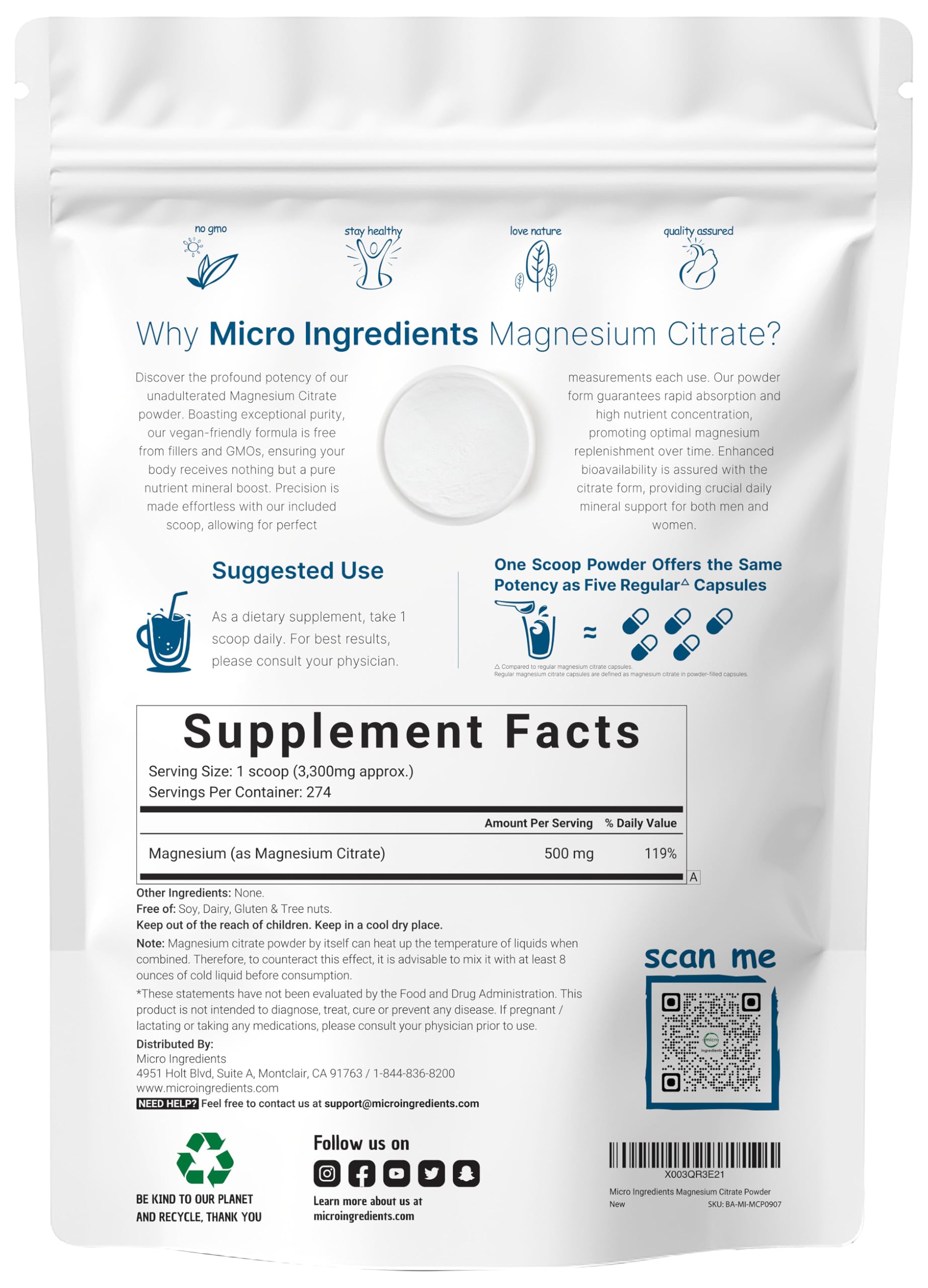 Magnesium Citrate Powder Supplement | Daily Mineral Support

