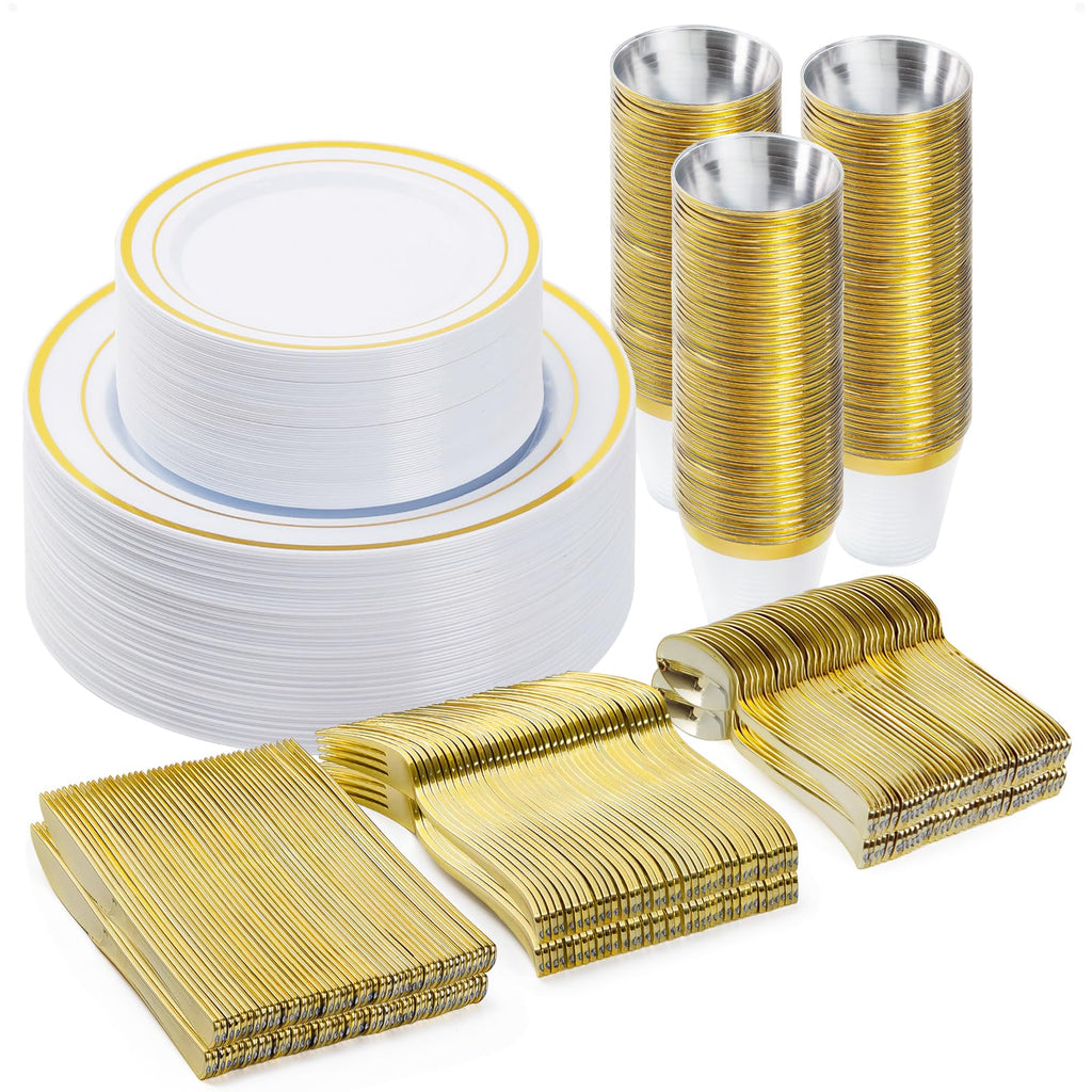 BESTVIP Disposable Dinnerware Set - Plastic Plates & Cutlery