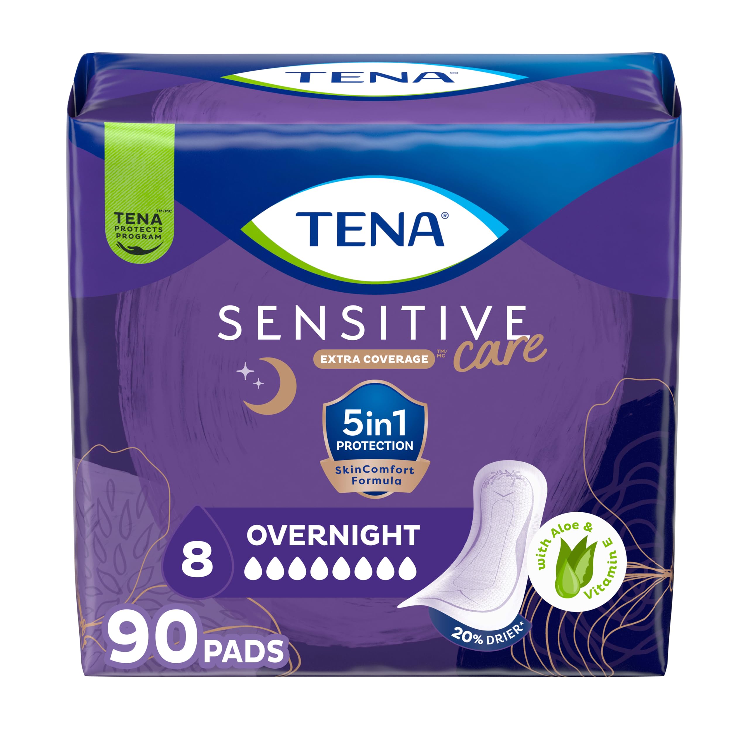 TENA Sensitive Care Overnight Pads for Women|Extra Coverage

