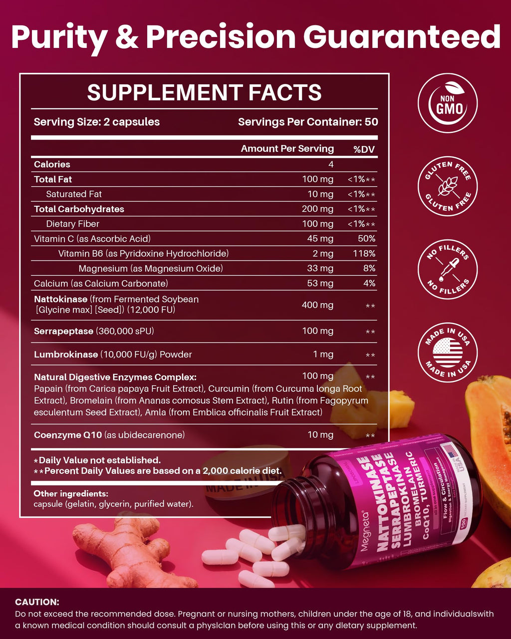 Megneta Nattokinase 12,000 FU - Triple Enzyme Formula

