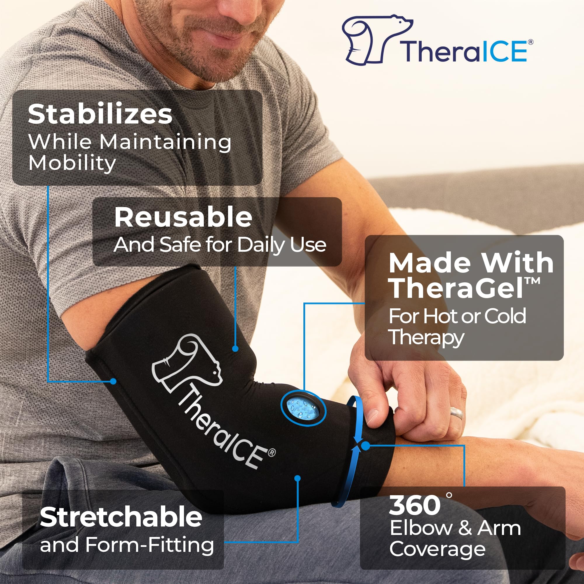 TheraICE Elbow Ice Pack Wrap for Injury - Cold Therapy

