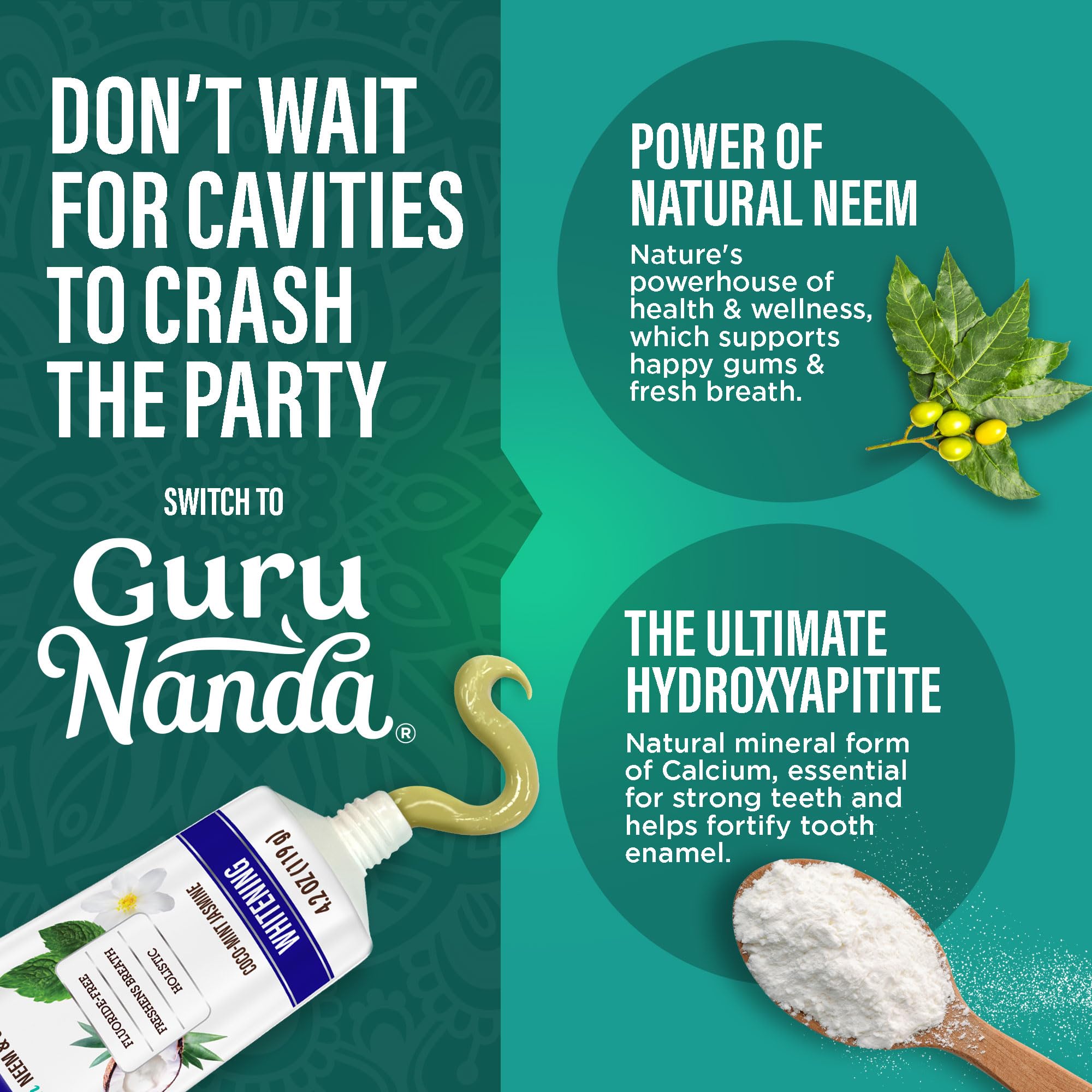 GuruNanda Hydroxyapatite Toothpaste Neem Xylitol Whitening

