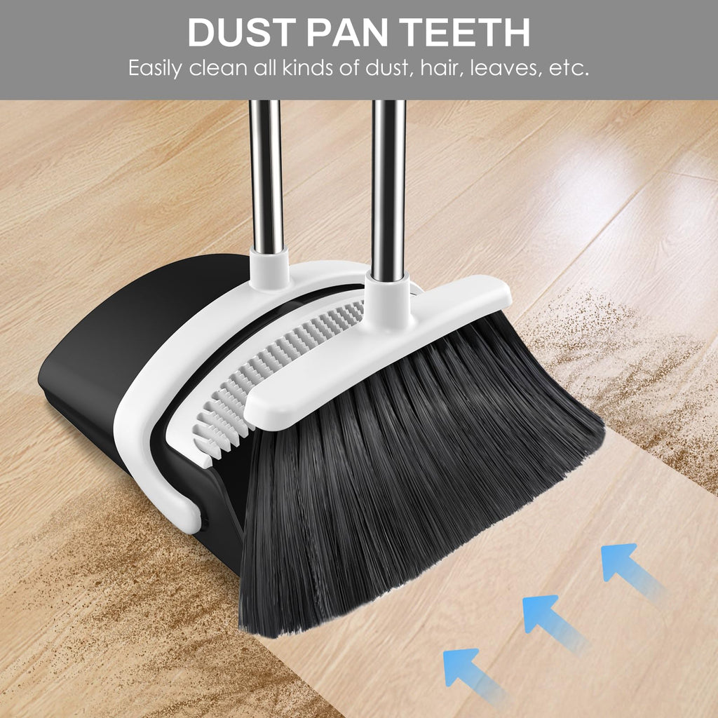 Broom and Dustpan Set with Adjustable Handle for Home Cleaning

