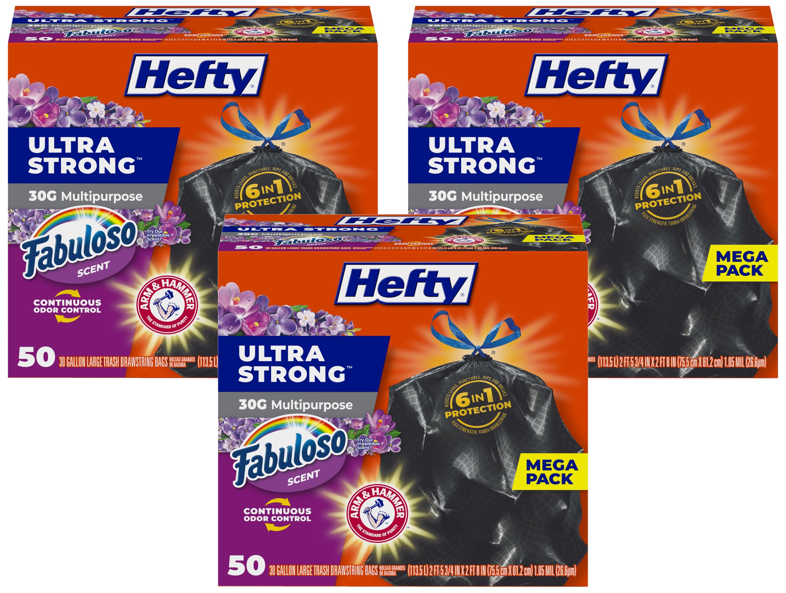 Hefty Ultra Strong Drawstring Trash Bags - Multipurpose 6-in-1 Protection