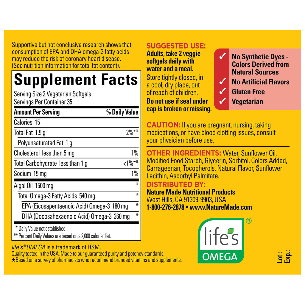 Nature Made Algae Omega-3 540 mg Softgels

