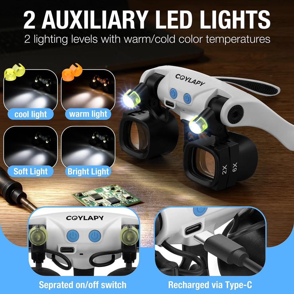 COYLAPY Magnifying Glasses with Light and Interchangeable Lenses

