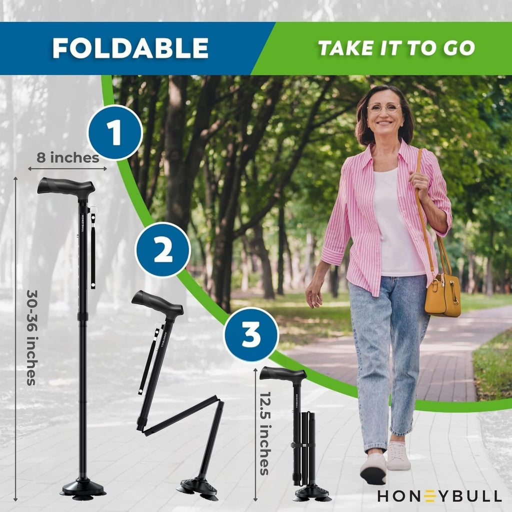 HONEYBULL Folding Walking Cane - Adjustable All Terrain

