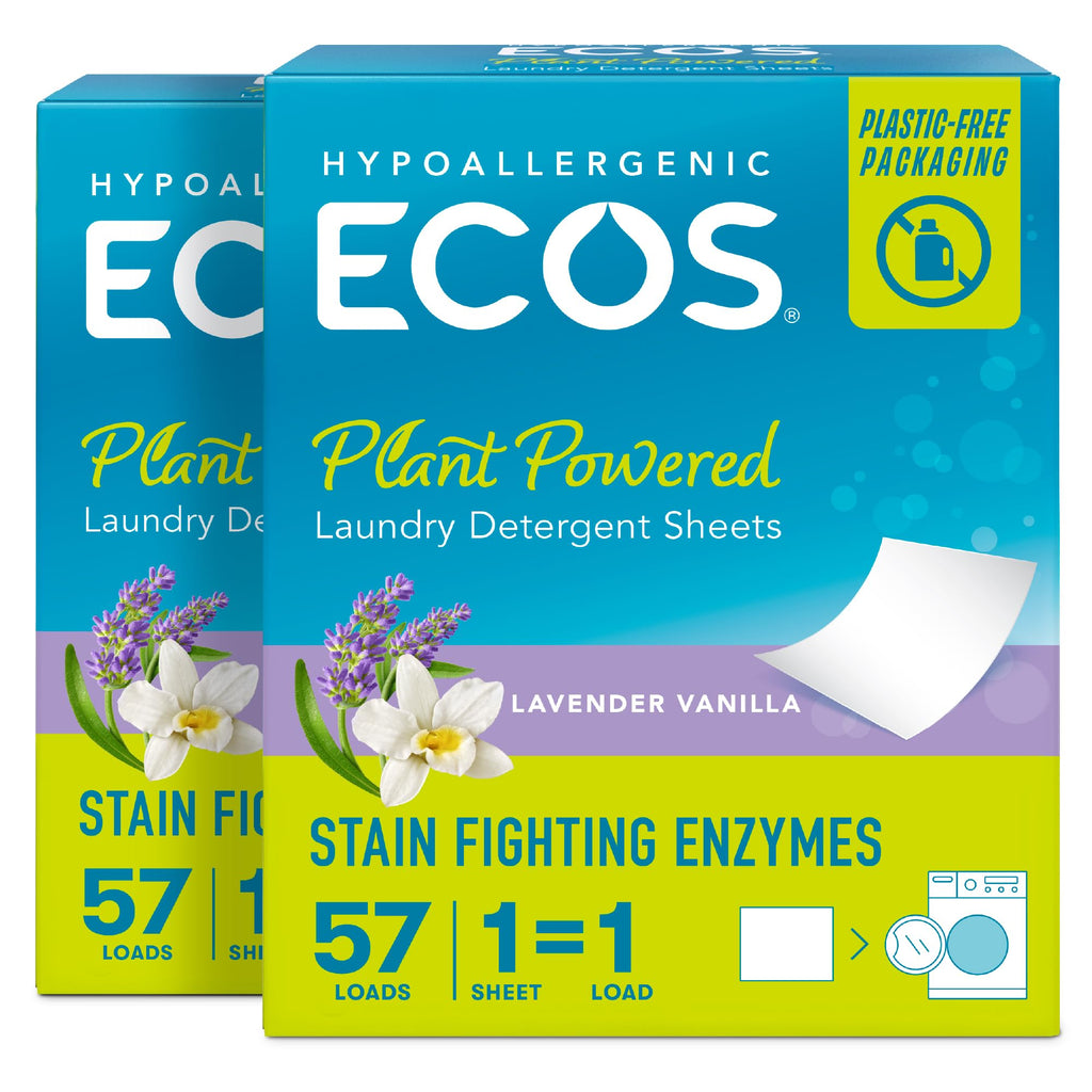 ECOS Laundry Detergent Sheets Lavender Vanilla - Hypoallergenic, Plant-Powered