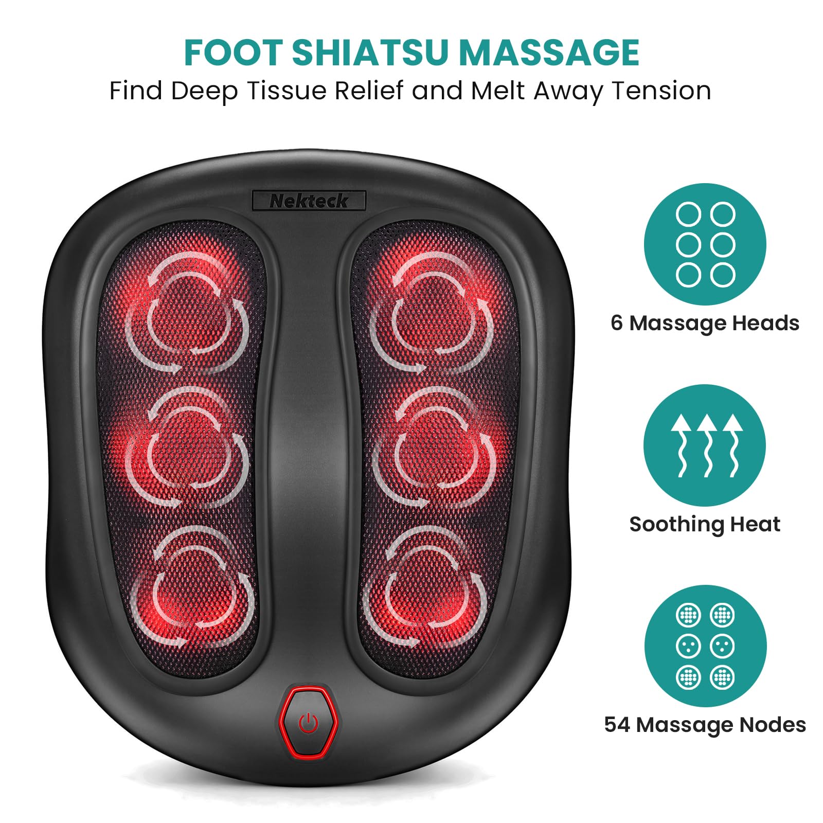 Nekteck Foot Massager with Heat – Shiatsu Kneading

