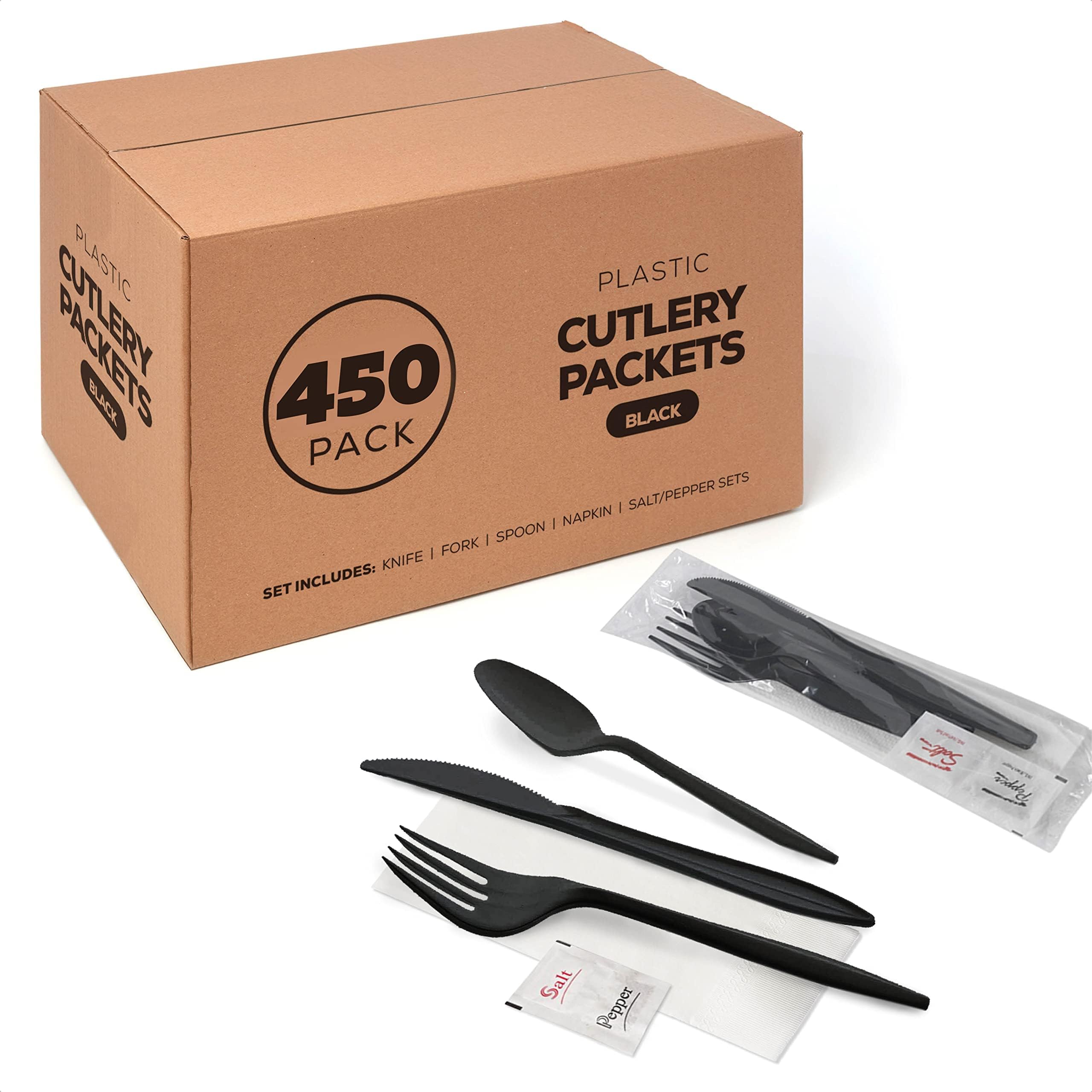 Black Cutlery Kit with Napkin & Salt Pepper Packets