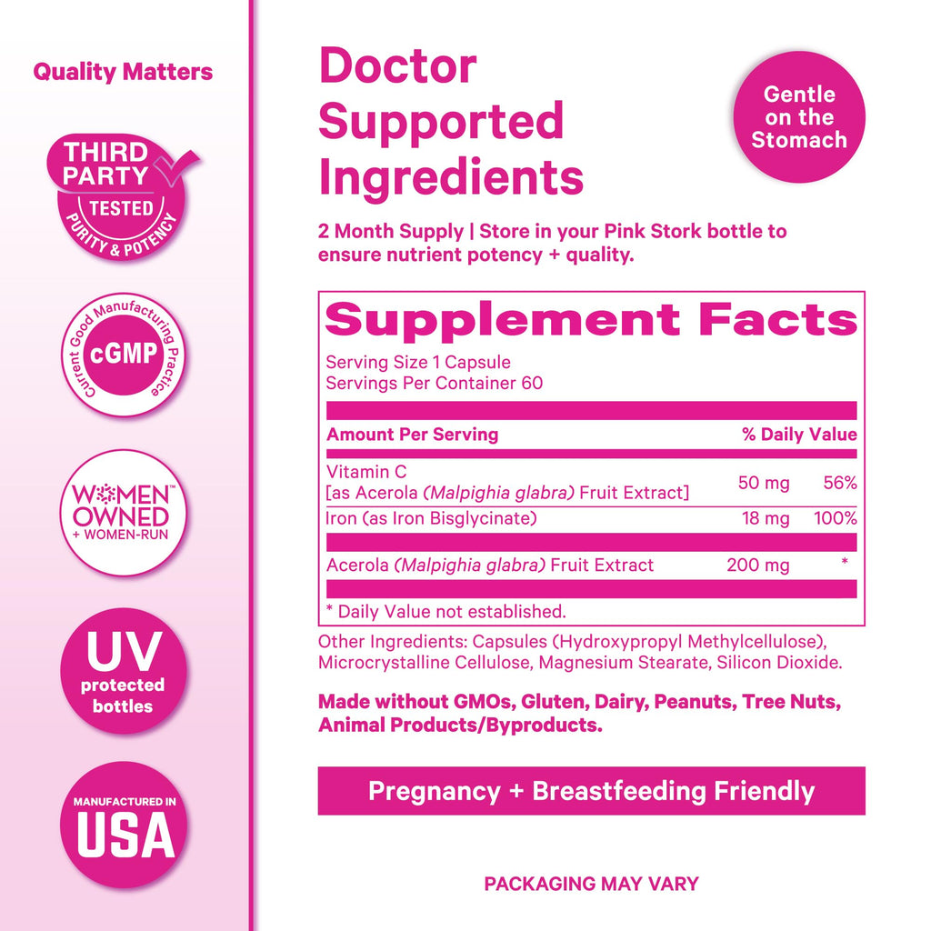 Pink Stork Iron for Women | Chelated Iron Bisglycinate


