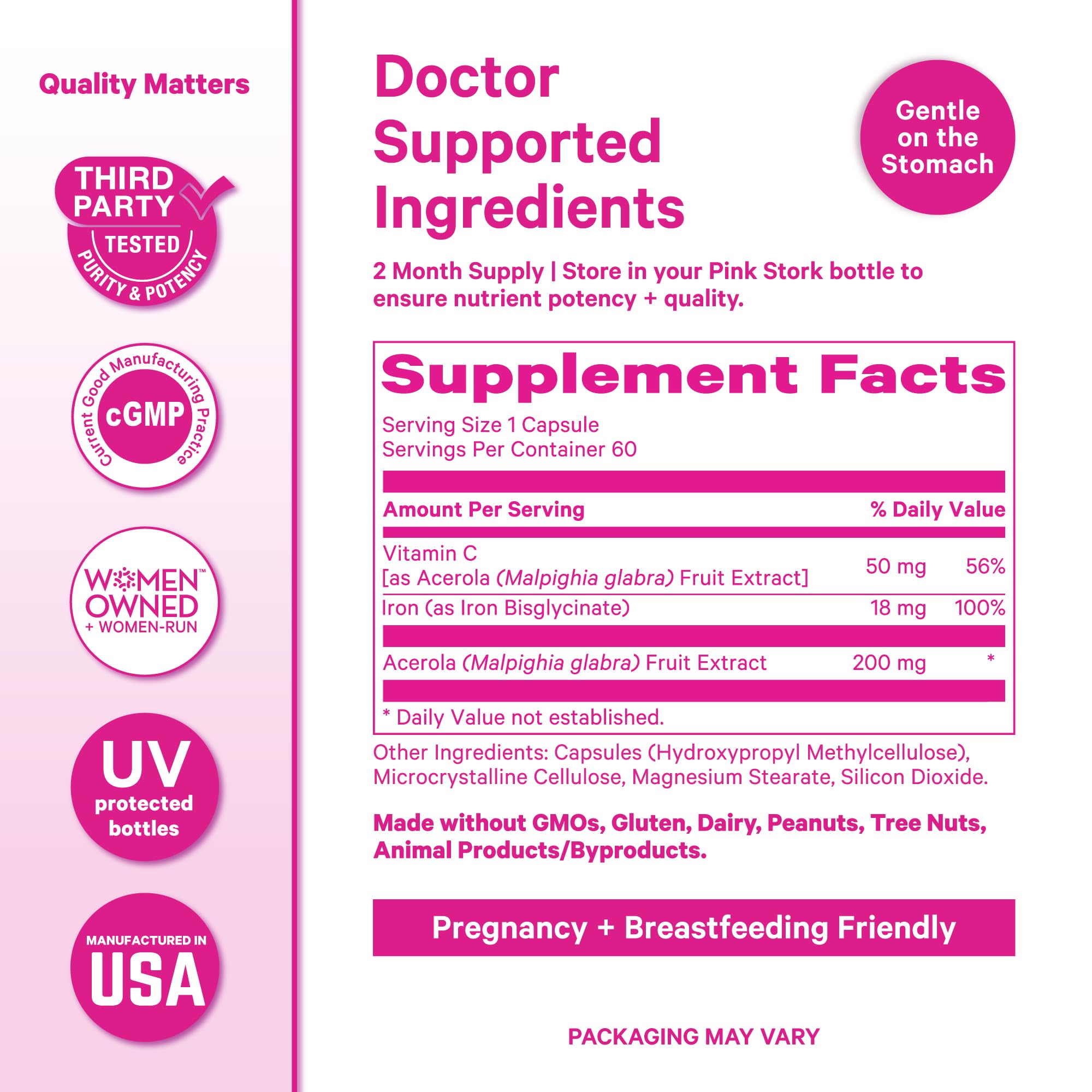 Pink Stork Iron for Women | Chelated Iron Bisglycinate

