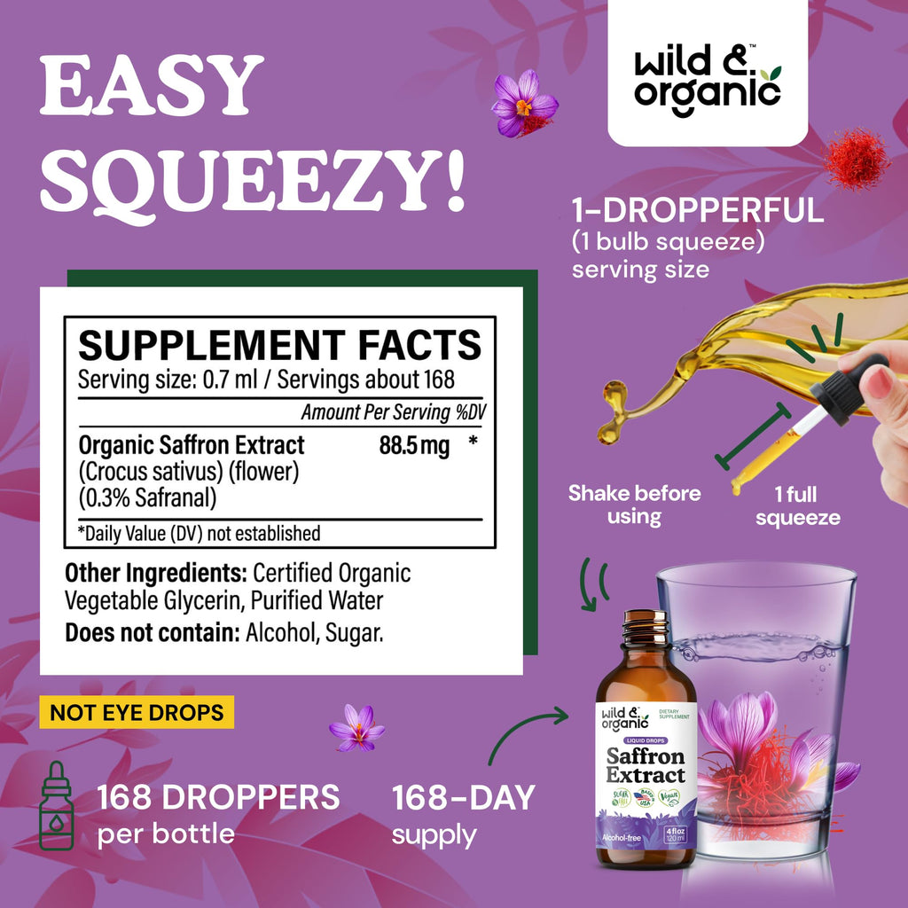 Wild & Organic Saffron Liquid Drops for Mood & Focus

