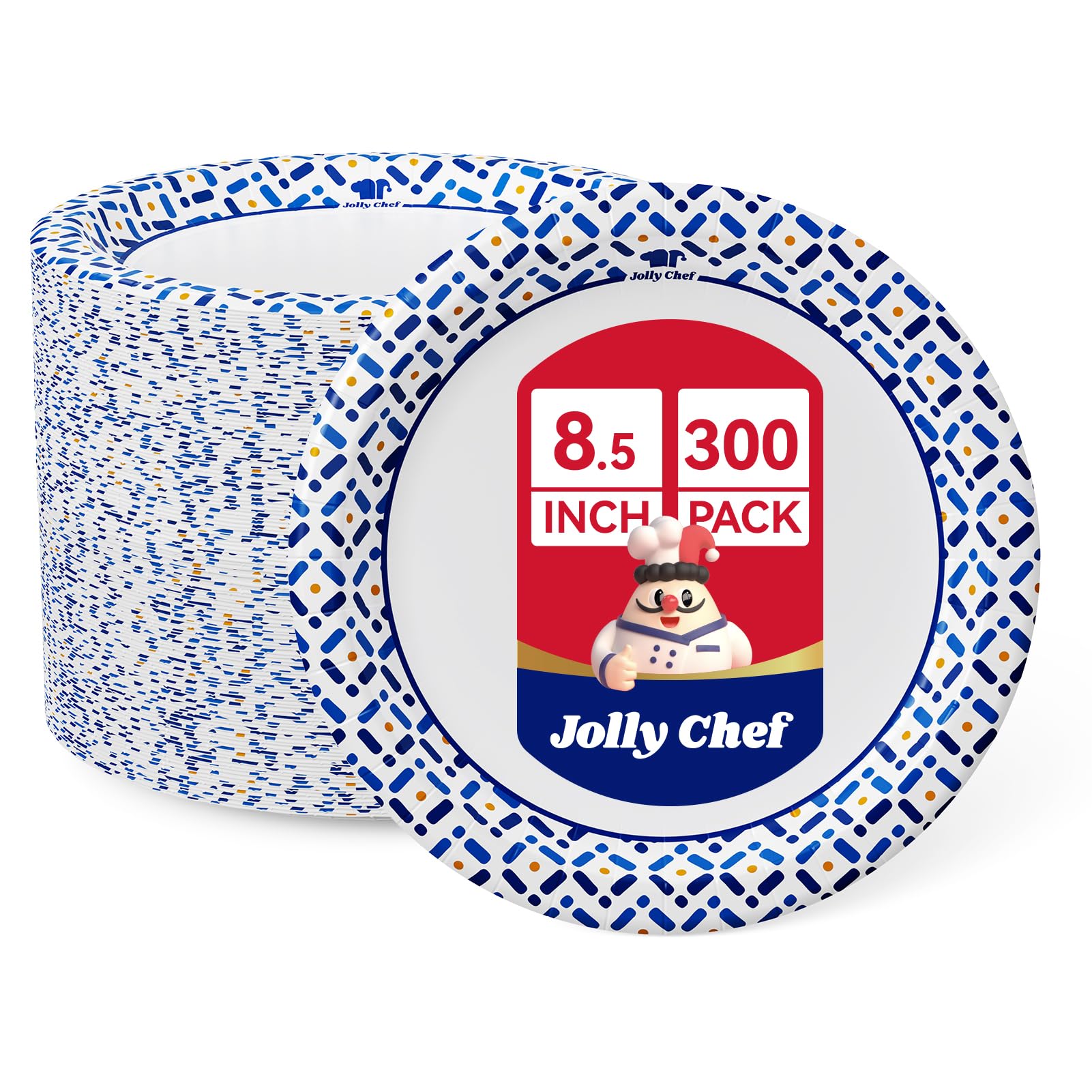 JOLLY CHEF Disposable Paper Plates - Heavy-Duty Soak-Proof for Parties