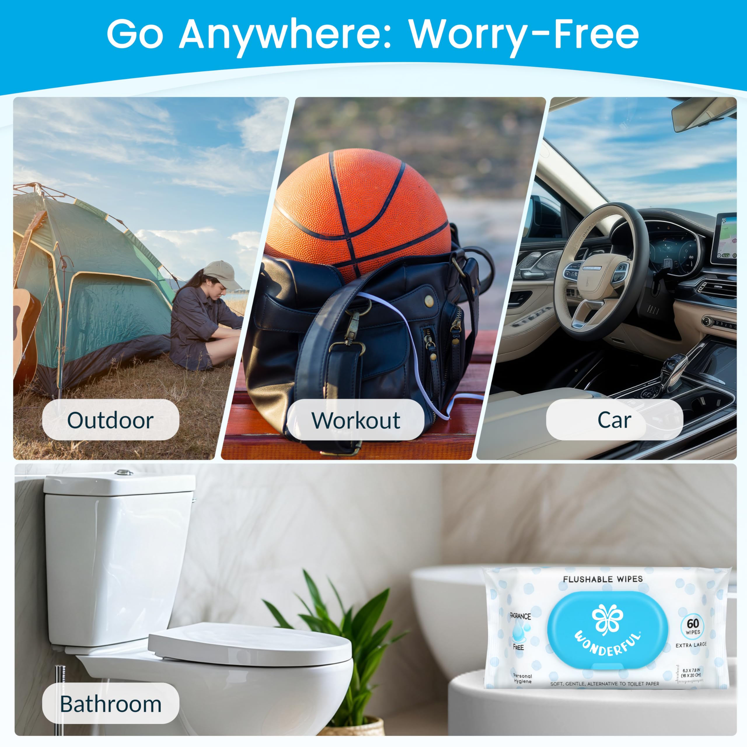 WONDERFUL Flushable Wipes Plant-Based Wet Wipes for All

