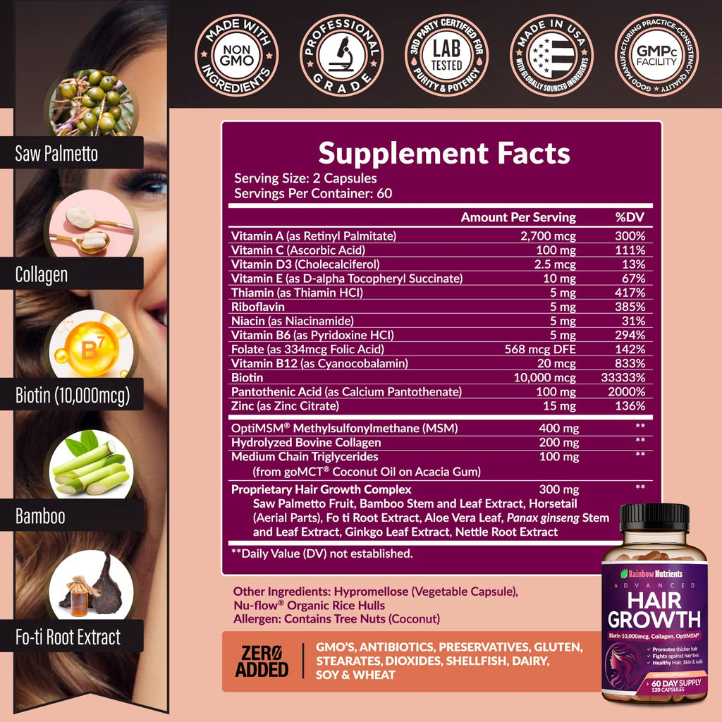 Hair Growth Vitamins for Women by Rainbow Nutrients


