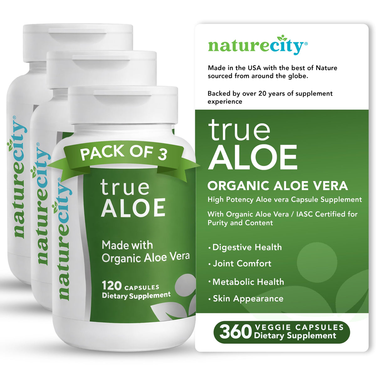 NatureCity TrueAloe Aloe Vera Capsules Organic Single-Ingredient Formula