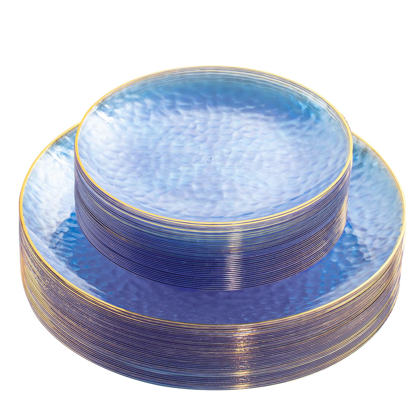 Rubtlamp Clear Plastic Plates with Gold Rim - Heavy-Duty Disposable Dinner & Dessert Plates