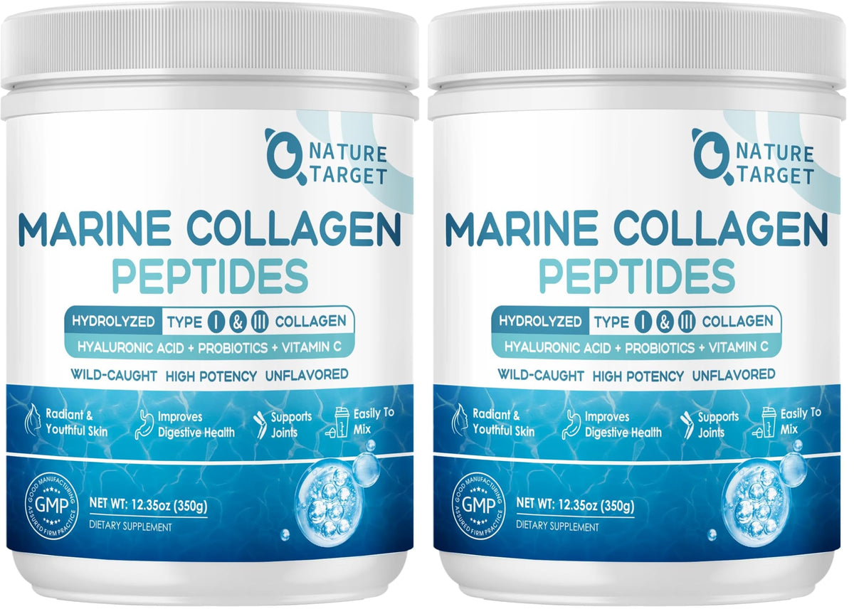 Nature Target Marine Collagen Peptides Powder - Type I & III with Probiotics and Vitamin C