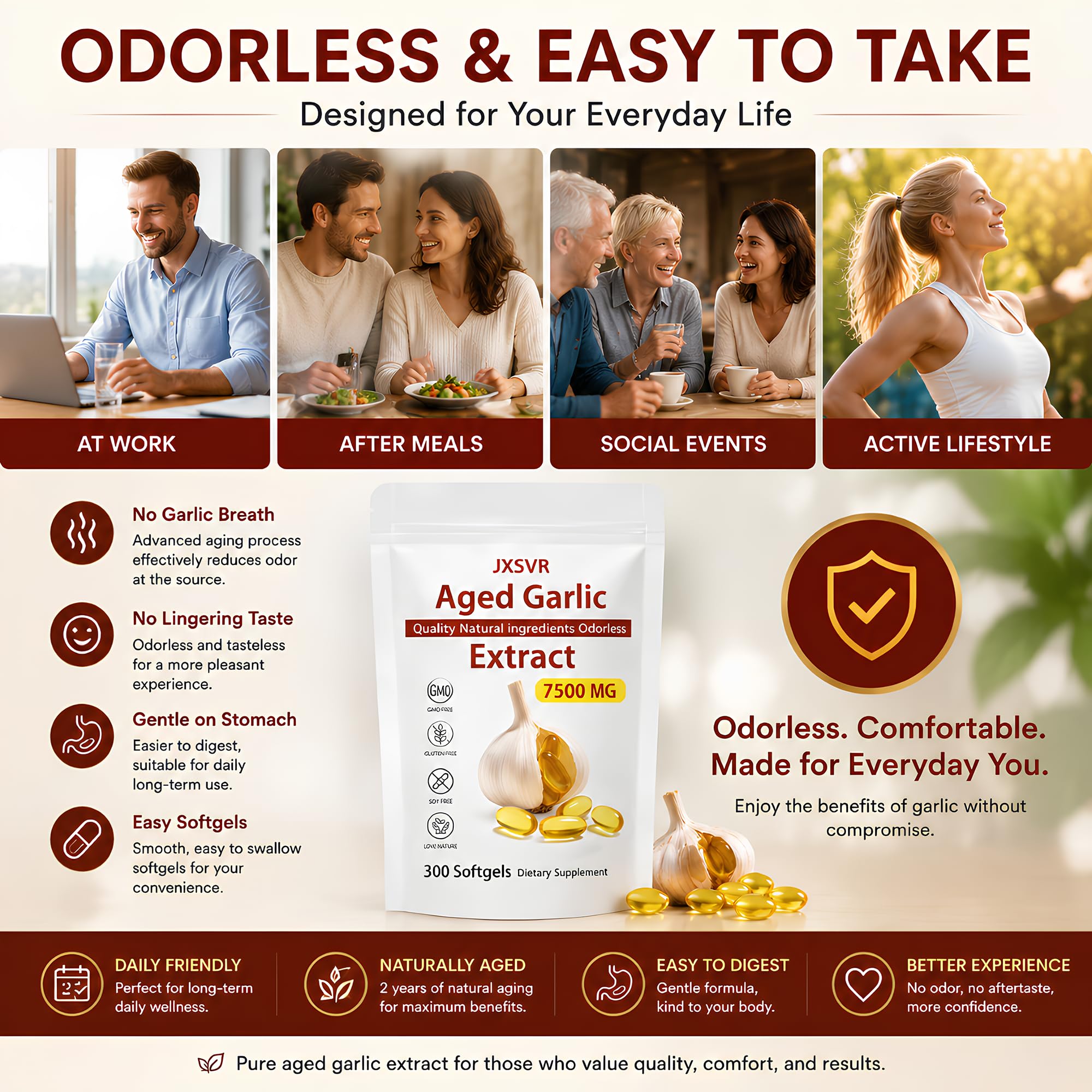 Odorless Garlic Extract Softgels for Heart & Immune Support

