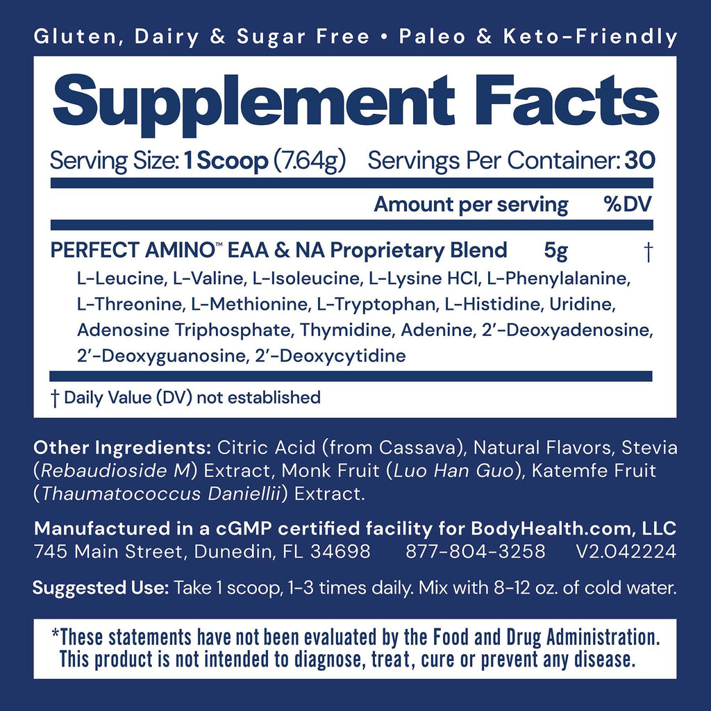 BodyHealth PerfectAmino Powder - BCAA & EAA for Muscle Recovery

