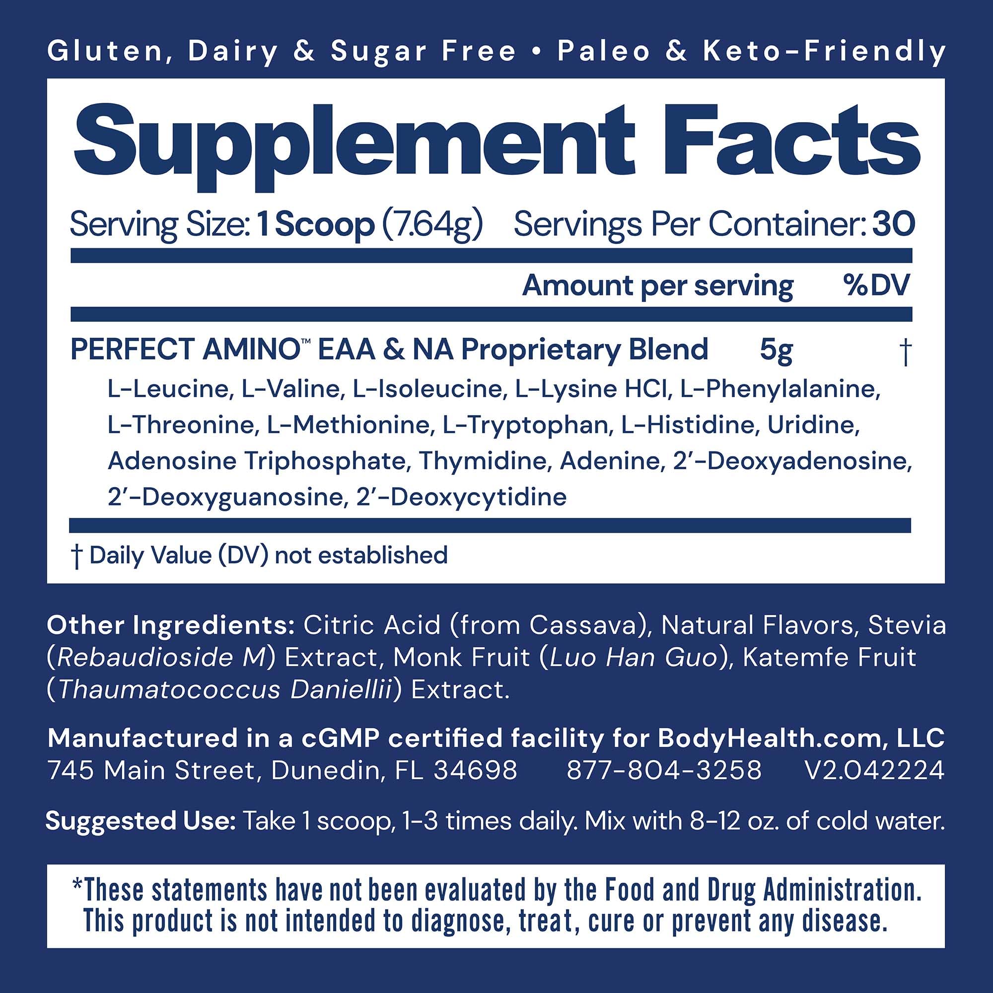 BodyHealth PerfectAmino Powder - BCAA & EAA for Muscle Recovery

