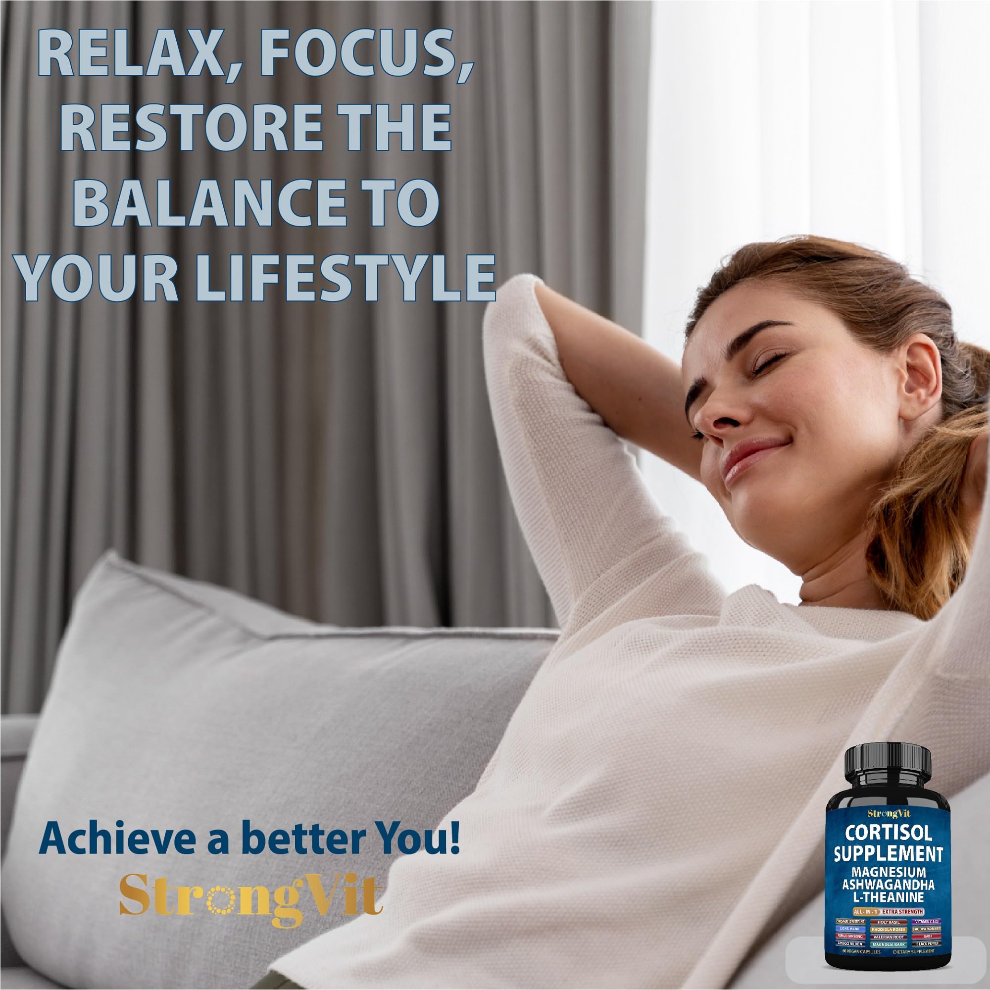 StrongVit Cortisol Support Supplement with Magnesium

