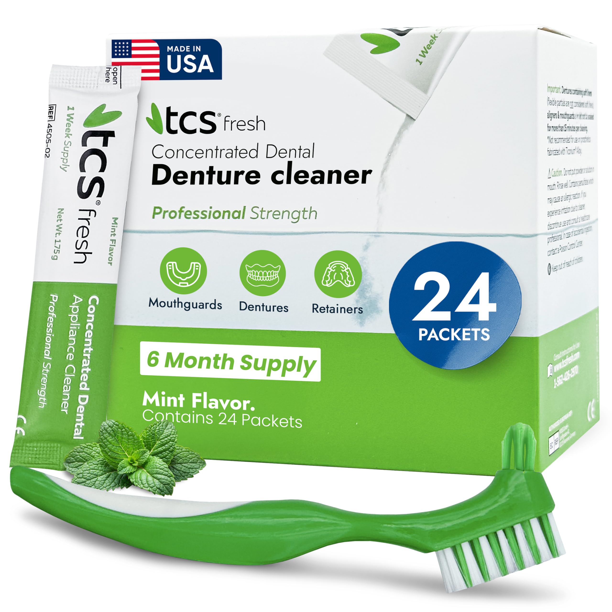 TCS Fresh Denture Cleaner – Professional Strength Mint Powder for Dentures, Retainers, Aligners