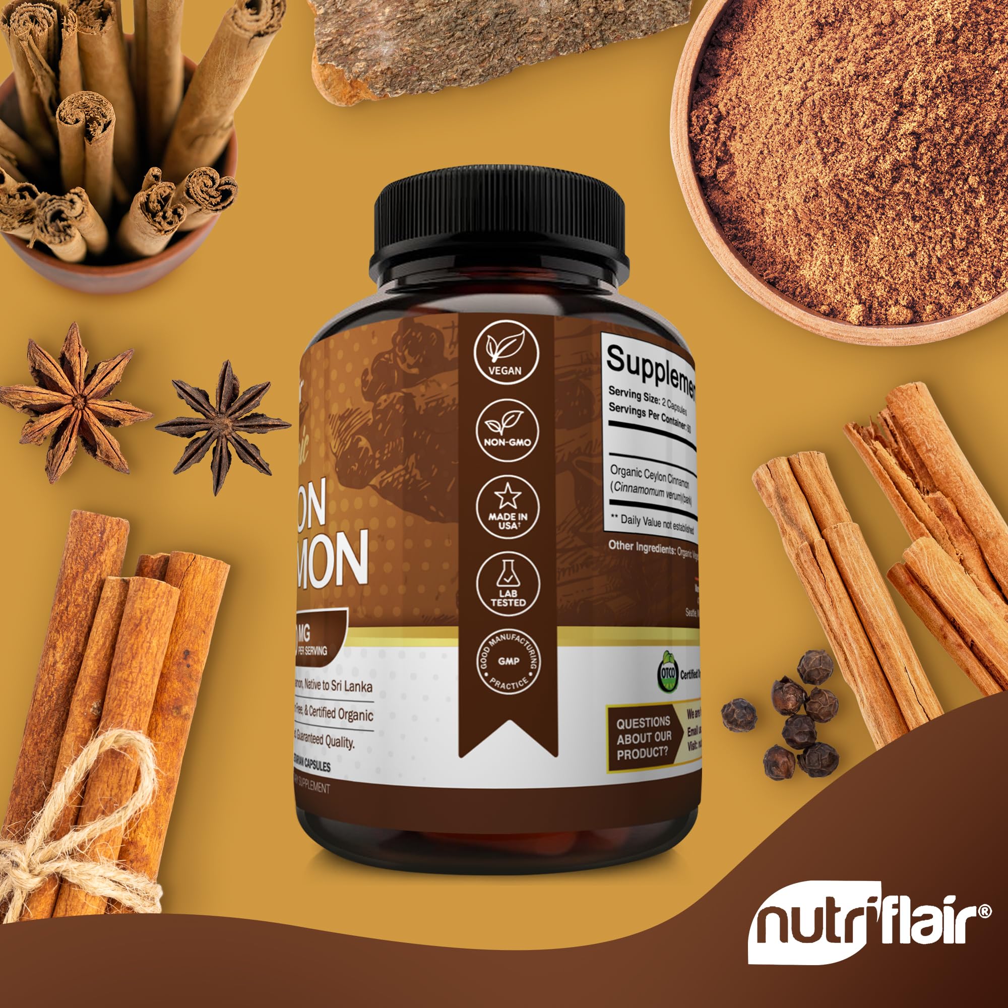 NutriFlair Organic Ceylon Cinnamon Supplement - USDA Organic

