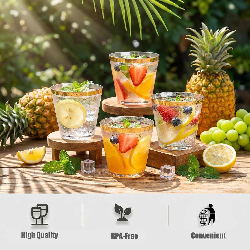 Decorative Rim Disposable Plastic Cups – BPA-Free

